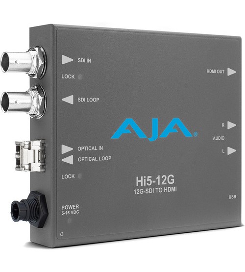 AJA Hi5-12G-TR 12G-SDI to HDMI 2.0 Mini-Converter with Fiber LC Transceiver